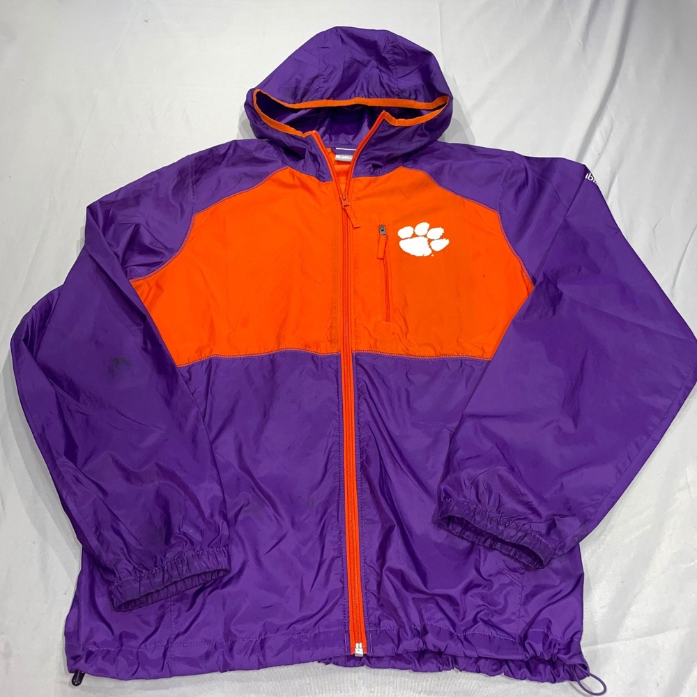 Columbia Clemson Tigers Windbreaker Jacket Purple Orange Full Zip Hooded Small